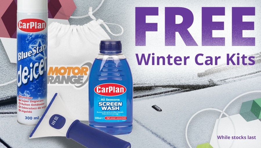 Free Winter Car Kit includes de-icer, screenwash, scraper in a handy bag